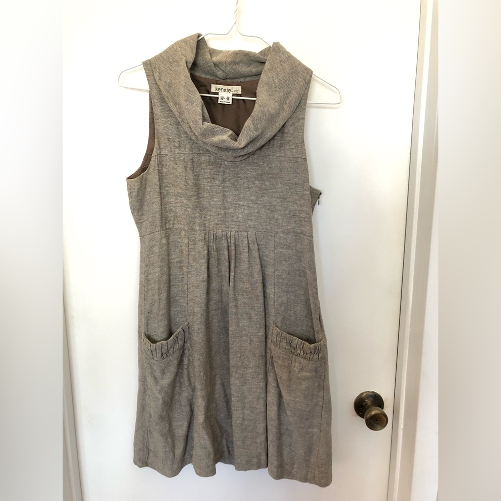 Kensie Linen Cotton Cowl Neck Sleeveless Dress, XS